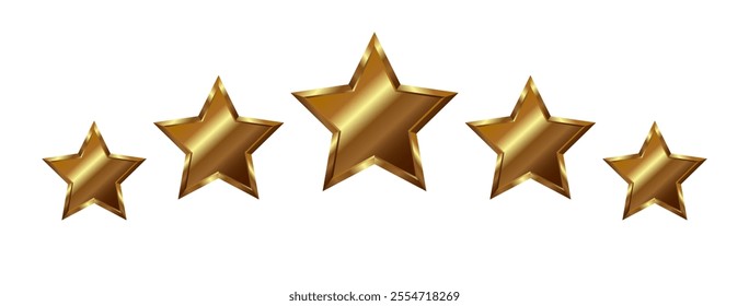 Isolated 5 dark gold on transparent background, star with metallic effect. Shiny five elements for medals, awards, rating designation, hotels status, customer feedback, review. Vector EPS10