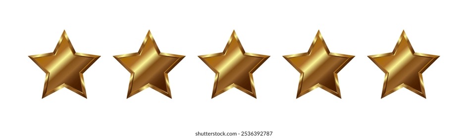Isolated 5 shiny dark gold, bronze stars with metallic effect on transparent background. Five elements for medals, awards, rating designation, hotels status, customer feedback, review. Vector EPS10
