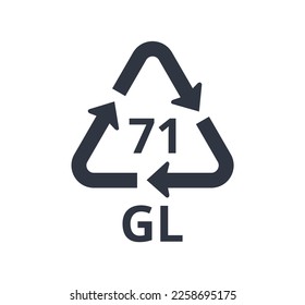 Isolated 71 GL icon for green glass. Concept of ecology and packaging.
