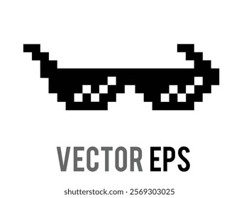 The isolated 8 bit pixel cool black sun glasses, sunglasses flat icon