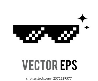 The isolated 8 bit pixel cool black sun glasses, sunglasses flat icon with blinking stars