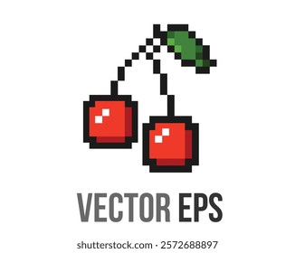 The isolated 8 bits pixel art red fruit cherry icon