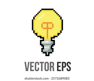 The isolated 8 bits pixel art yellow light bulb on icon