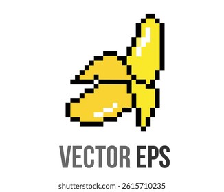The isolated 8 bits pixel art yellow fruit banana with skin icon