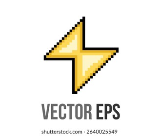 The isolated 8 bits pixel art yellow thunder bolt powerful volt icon