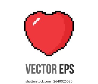 The isolated 8 bits pixel art love red heart icon, used for expressions of love passion and romance 