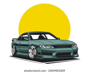 Ilustración vectorial aislada del diseño del coche de los años 90 para la etiqueta engomada atemporal y el arte de la camiseta 