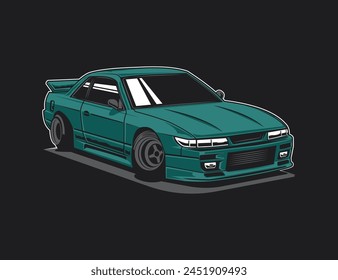 gráfico aislado del Vector de la ilustración del coche de los años 90 para el diseño de la etiqueta engomada