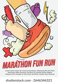 isolated  abastract sport shoes with cloud and things. marathon fun run poster template vector illustration 