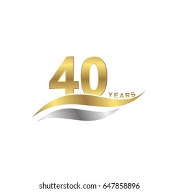 isolated abstract 40 years letter with gold and silver color icon