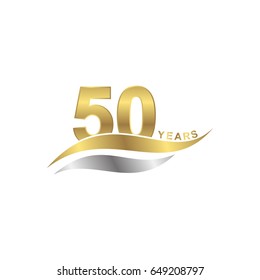 Isolated Abstract 50 Years Letter With Gold And Silver Color Icon