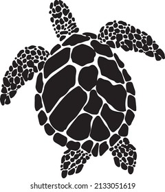 Isolated abstract artistic tortoise vector black and White Sea turtle illustration