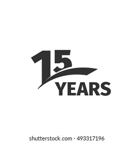 Isolated abstract black 15th anniversary logo on white background. 15 number logotype. Fifteen years jubilee celebration icon. Fifteenth birthday emblem. Vector anniversary illustration
