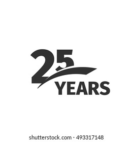 Isolated abstract black 25th anniversary logo on white background. 25 number logotype. Twenty-five years jubilee celebration icon. Twenty-fifth birthday emblem. Vector anniversary illustration