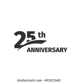 Isolated abstract black 25th anniversary logo on white background. 25 number logotype. Twenty-five years jubilee celebration icon. Twenty-fifth birthday emblem. Vector anniversary illustration