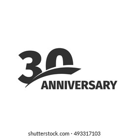 Isolated abstract black 30th anniversary logo on white background. 30 number logotype. Thirty years jubilee celebration icon. Thirtieth birthday emblem. Vector anniversary illustration