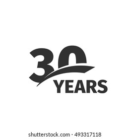 Isolated abstract black 30th anniversary logo on white background. 30 number logotype. Thirty years jubilee celebration icon. Thirtieth birthday emblem. Vector anniversary illustration