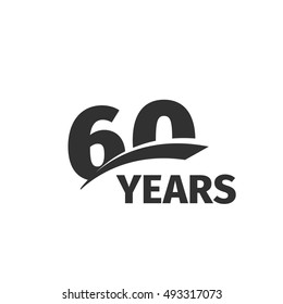 Isolated abstract black 60th anniversary logo on white background. 60 number logotype. Sixty years jubilee celebration icon. Sixtieth birthday emblem. Vector anniversary illustration