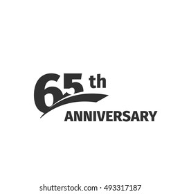 Isolated abstract black 65th anniversary logo on white background. 65 number logotype. Sixty -five years jubilee celebration icon. Sixty-fifth birthday emblem. Vector anniversary illustration