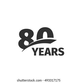 Isolated abstract black 80th anniversary logo on white background. 80 number logotype. Eighty years jubilee celebration icon. Eightieth birthday emblem. Vector anniversary illustration