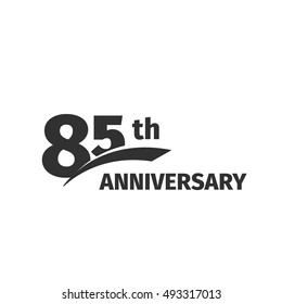 Isolated abstract black 85th anniversary logo on white background. 85 number logotype. Eighty-five years jubilee celebration icon. Eighty-fifth birthday emblem. Vector anniversary illustration