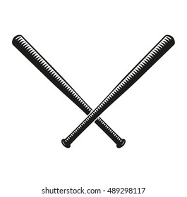 Isolated abstract black color crossed baseball bats logo. American sport equipment logotype. National game icon. Vector baseball bats llustration