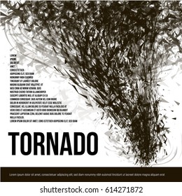 Isolated abstract black color tornado of dust in low poly style on white background banner, garbage hurricane vector illustration.