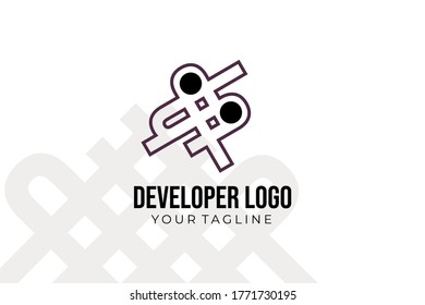Isolated Abstract black and purple Developer Logo Template, for your company, business, coding team, developer industries, manufacture, technology analyst, and many more.