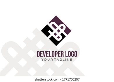 Plantilla de logotipo de desarrollador en negro y morado aislado, para su empresa, empresa, equipo de codificación, industrias de desarrollador, fabricación, analista de tecnología y muchos más.