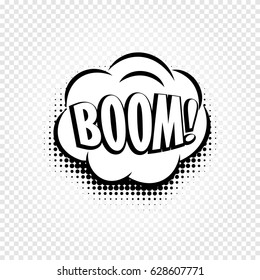 Isolated abstract black and white color comics speech balloon icon on checkered background, dialogue box with popular expression, pop art dialog frame vector illustration.