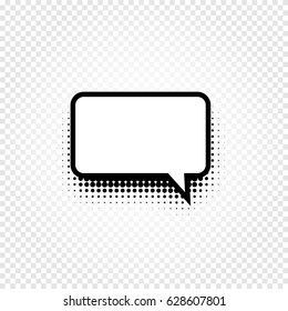 Isolated abstract black and white color comic speech balloon icon on checkered background, dialogue box sign, dialog frame vector illustration.