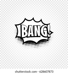 Isolated abstract black and white color comics speech balloon icon on checkered background, dialogue box with popular expression, pop art dialog frame vector illustration.