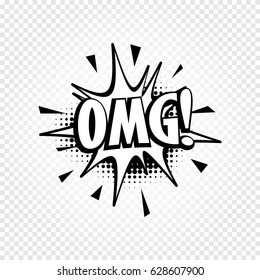 Isolated abstract black and white color comics speech balloon icon on checkered background, dialogue box with popular expression, pop art dialog frame vector illustration.