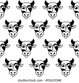 Isolated abstract black and white cow muzzle logo. Hoofed animal background. Milk texture pattern. Natural dairy products icon. Vector cow snout illustration. Butchery meat sign. Farm emblem.