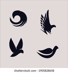 Isolated abstract black and white eagle and butterflies logo vector elements vector set