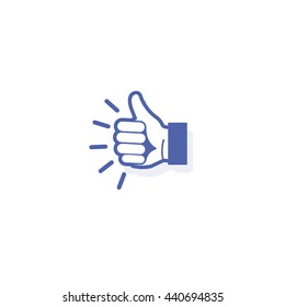 Isolated abstract blue color thumb up vector logo. Designed like illustration. Outlined human hand. 