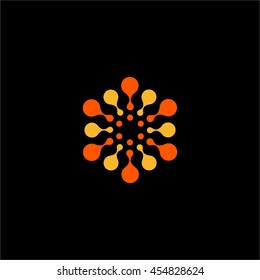 Isolated abstract blue color water bubbles vector logo. Spiral swirl logotype. Dotted flower illustration. Decorative element.