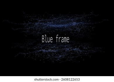 Isolated abstract blue frame with wave pattern on black background