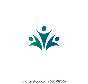 Isolated abstract blue and green color group of three people logo on white background vector illustration