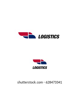 Isolated abstract blue and pink color truck silhouette logo on white background, transportation logotype with word logistics vector illustration.