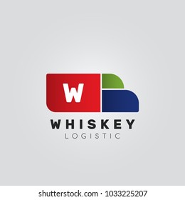 Isolated abstract blue and red color truck silhouette logo on white background, transportation logotype with Letter W initial vector illustration.