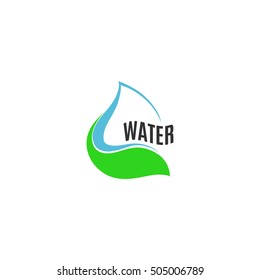 Isolated abstract blue water drop in green leaf logo. Natural pure liquid logotype. Fresh drink icon. Dew sign. Vector water drop illustration