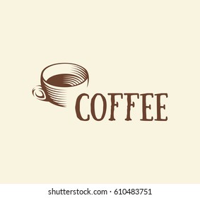 Isolated abstract brown color coffee cup logo, morning drink logotype,cafe symbol vector illustration.