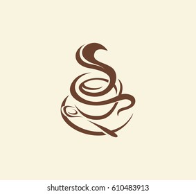 Isolated abstract brown color coffee cup logo, morning drink logotype,cafe symbol vector illustration.