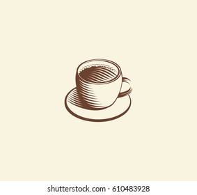 Isolated abstract brown color coffee cup logo, morning drink logotype,cafe symbol vector illustration.