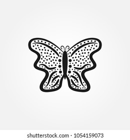 Isolated abstract butterfly. Icon, sign, symbol drawn by hand. Sketch, doodle. Vector illustration.