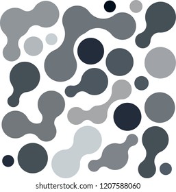 Isolated Abstract Camo Liquid Blobs Composition, Organic Pattern, Logo Symbol, Chemical Bubble Cellular Microscopic Oil Pockets Molecular Science Laboratory Snow Winter, Gray Black White Camouflage 