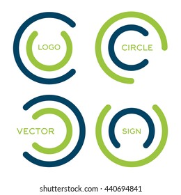 Isolated abstract circular vector logo set. Green and blue color round shape stylized wheels  illustrations collection. Unusual loading sign.