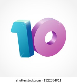  isolated abstract colored graphic design template. Up to -10 % logotype. Round shape 0. Discount emblem on white background. Creative web digits with 3D rotation effects.