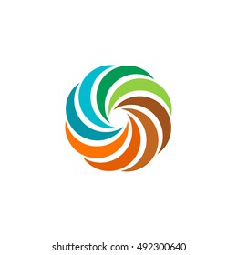 Isolated abstract colorful circular sun logo. Round shape rainbow logotype. Swirl, tornado and hurricane icon. Spining hypnotic spiral sign. Photo lens symbol. Vector round illustration.